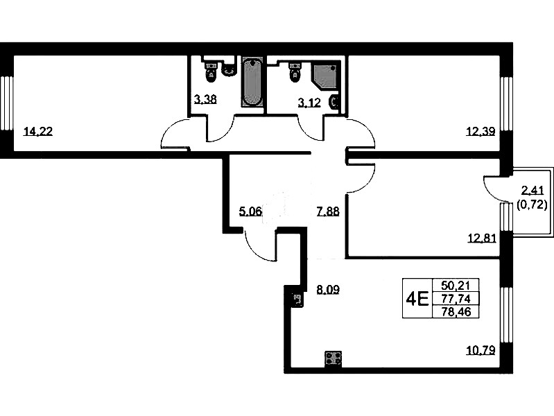 3-комнатная квартира 78.46 м², 2/9 эт., ЖК «Квартал Лаголово»